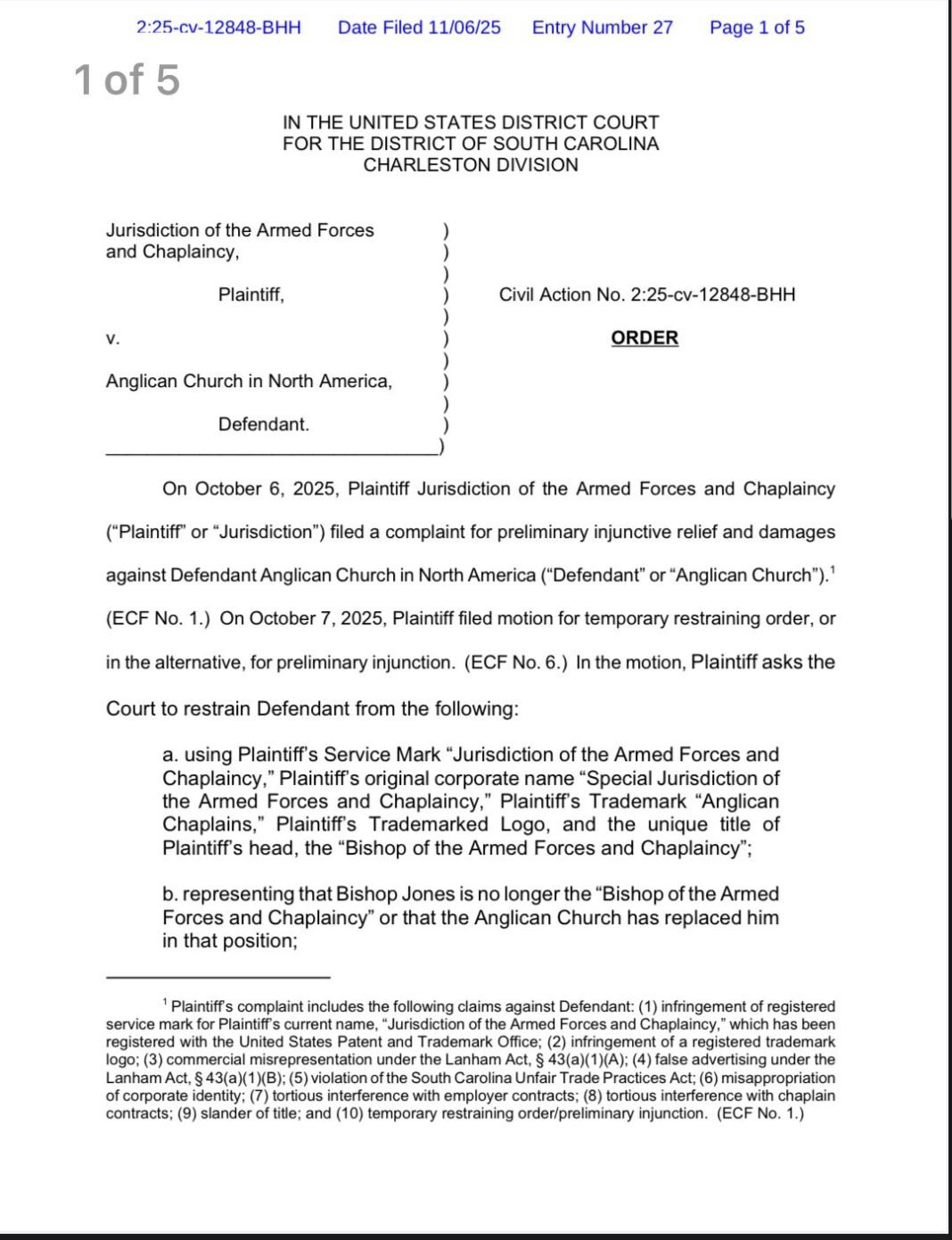 SC Federal Court hands Jones a loss in his battle with the ACNA ...