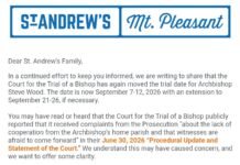 Letter from the rector and senior warden of St Andrew’s Mt Pleasant responding to accusations of witness tampering made by ACNA prosecutors